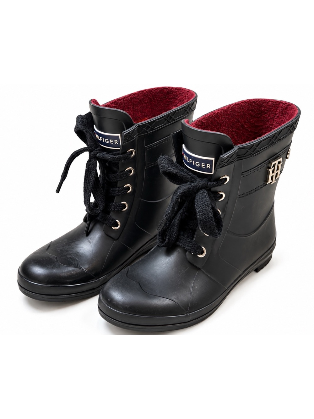 Tommy Hilfiger Kids Rain Boots Black Rubber Waterproof Size 5